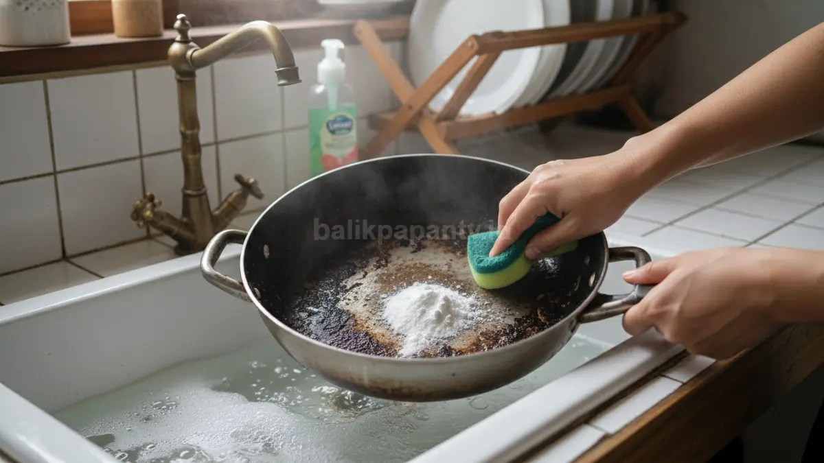 Baking Soda dan Air Panas Melunakkan Kerak