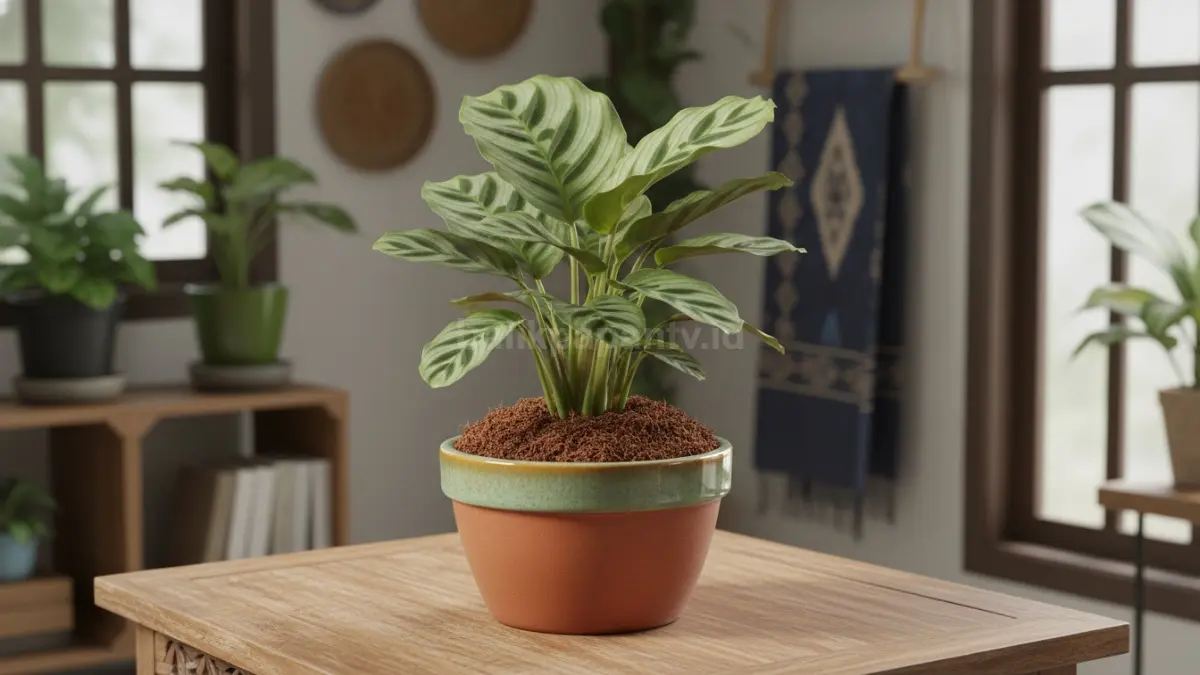 
Contoh cocopeat berbentuk serbuk halus dalam pot kecil, cocok untuk tanaman hias di dalam rumah.
 