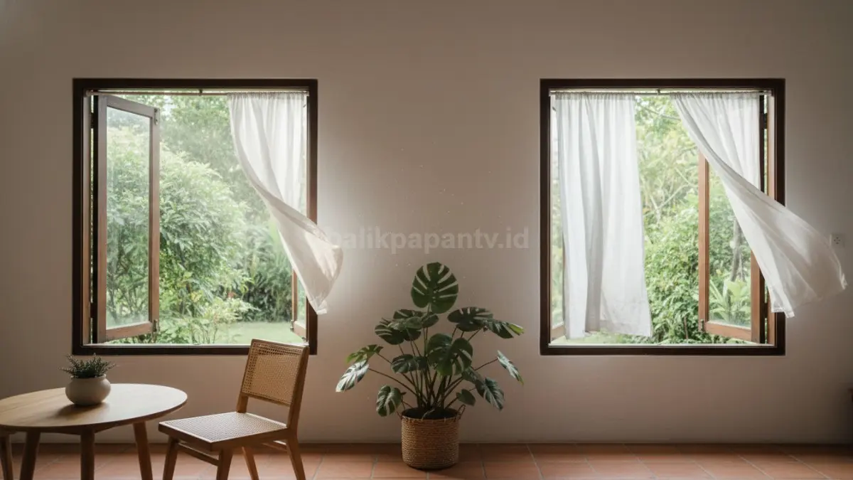 dua jendela berhadapan di kiri dan kanan ruangan, terlihat aliran udara masuk dan keluar