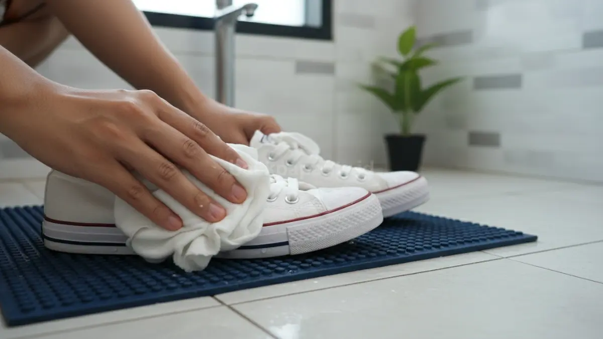 Kain lembut digunakan untuk membersihkan bagian tertentu pada sepatu