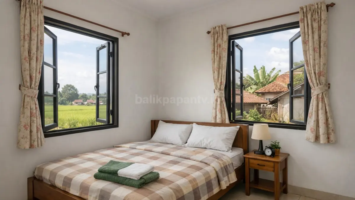 Kamar dengan ventilasi silang besar di rumah minimalis.