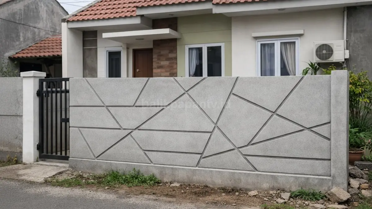 Pagar hebel minimalis motif garis geometris untuk rumah minimalis 2026.