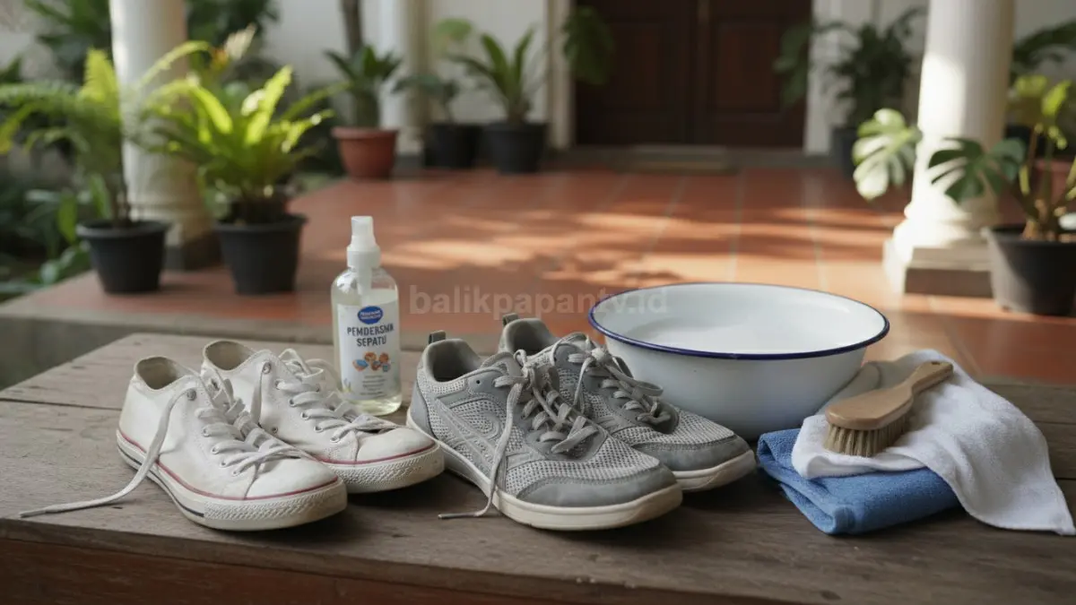 Sepatu dengan bahan berbeda seperti kanvas dan mesh yang terlihat mulai kusam