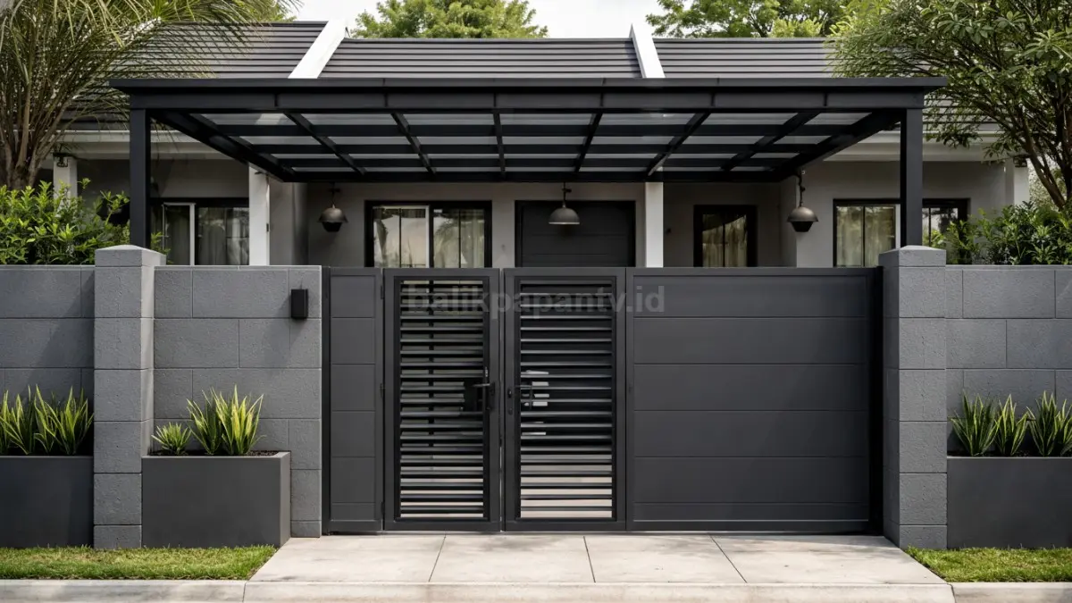 Pagar hebel dengan desain minimalis industrial.