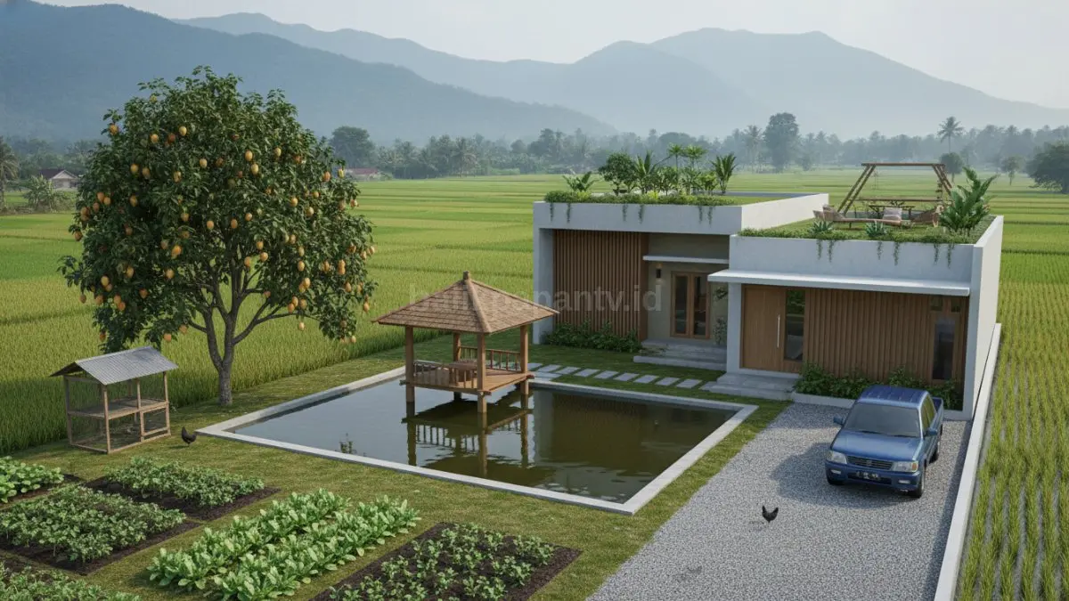 Rumah atap datar dengan taman atas