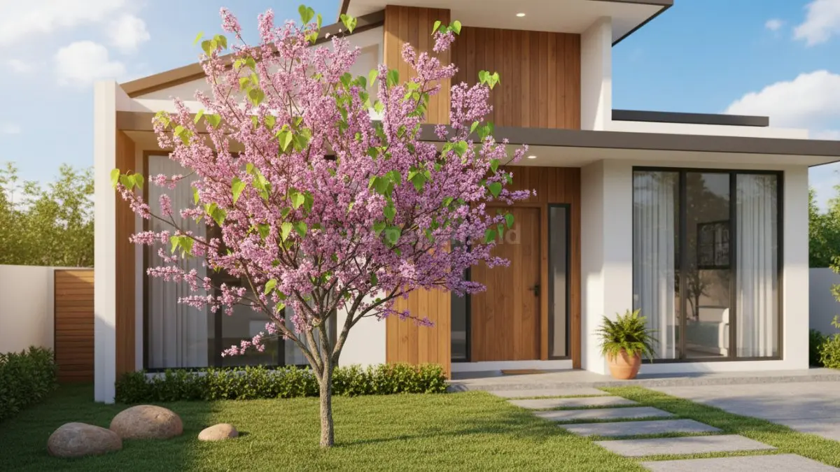 “Redbud atau Cercis canadensis adalah pohon kecil yang menawan dengan bunga pink atau ungu muda yang mekar di awal musim semi. Low maintenance, kuat terhadap perubahan cuaca, daunnya rimbun tapi tidak mudah rontok berlebihan, cocok untuk halaman rumah modern, memberi sentuhan alami dan elegan.”
