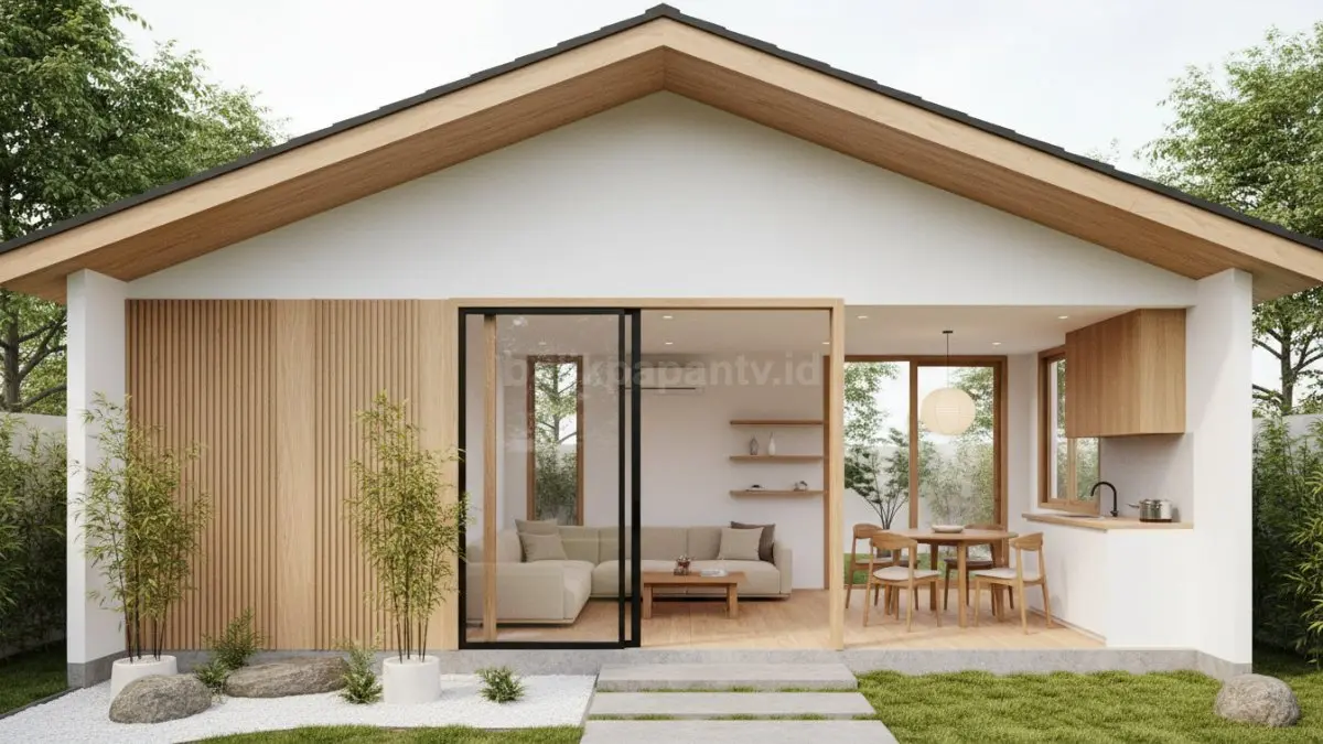 Interior dengan warna kayu dan putih yang dominan