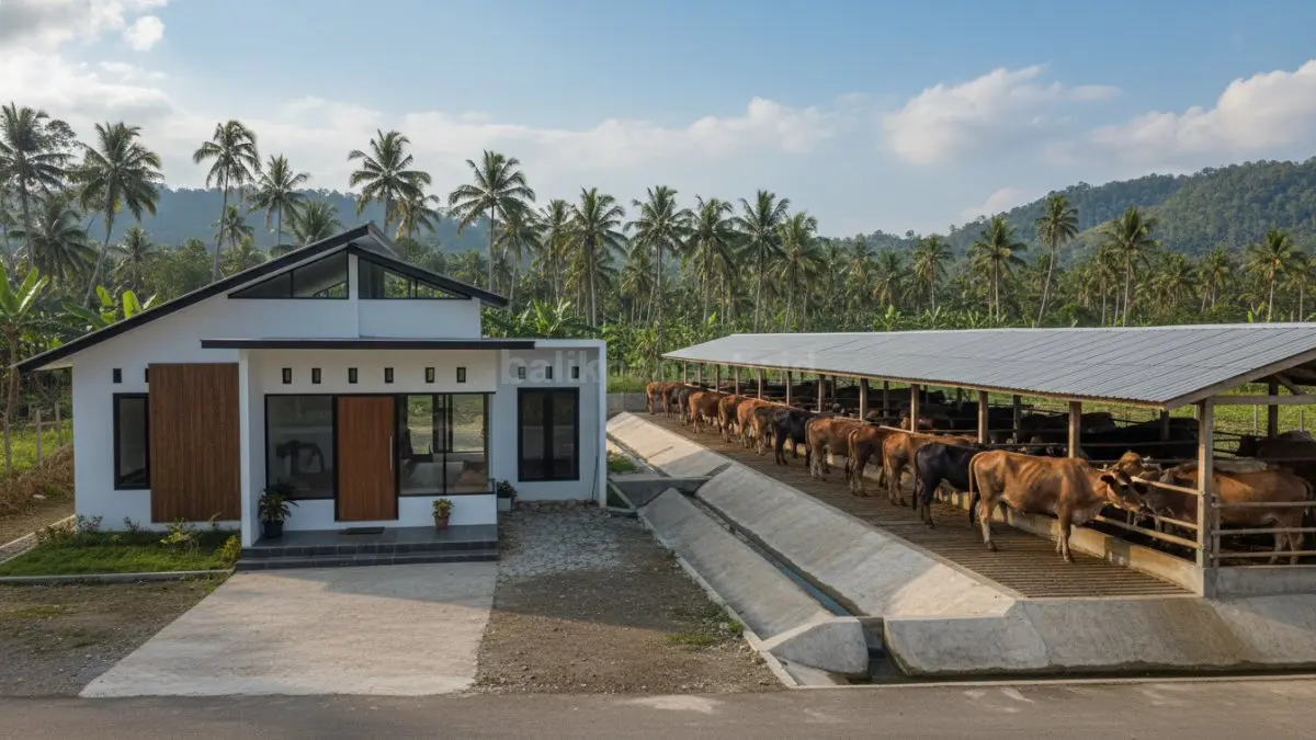 Kandang dengan lantai semen miring dan saluran pembuangan yang jelas