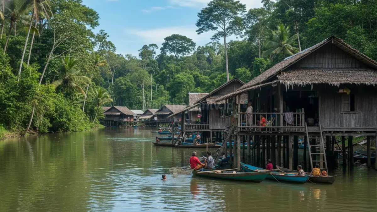 “Sungai mengalir sebagai sumber air, pangan, dan tempat berkumpulnya masyarakat desa, menyatukan kehidupan dan alam dalam harmoni sehari-hari.”