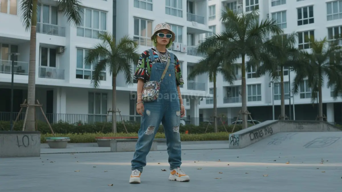 Anak muda Gen Z dengan outfit skena unik di area urban Balikpapan