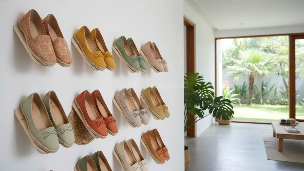 Berbagai model flatshoes seperti loafers dan ballet flats tersusun rapi.
