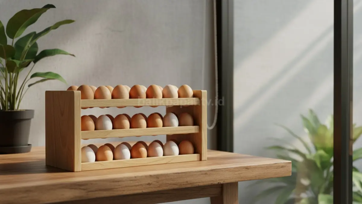 Contoh ide rak telur kayu dengan tampilan natural
