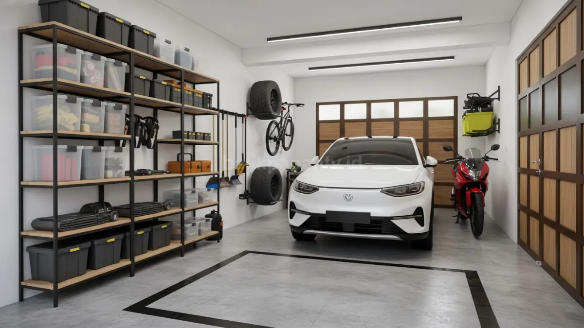 Contoh model rak dan storage modern di garasi
