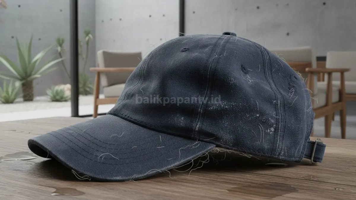 Contoh topi rusak akibat dicuci mesin tanpa pelindung
