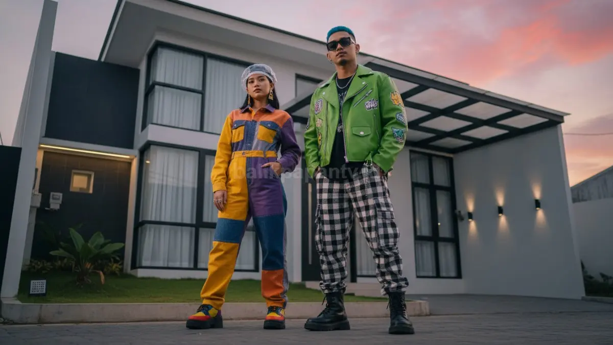 Ilustrasi gaya skena dengan kombinasi outfit nyentrik