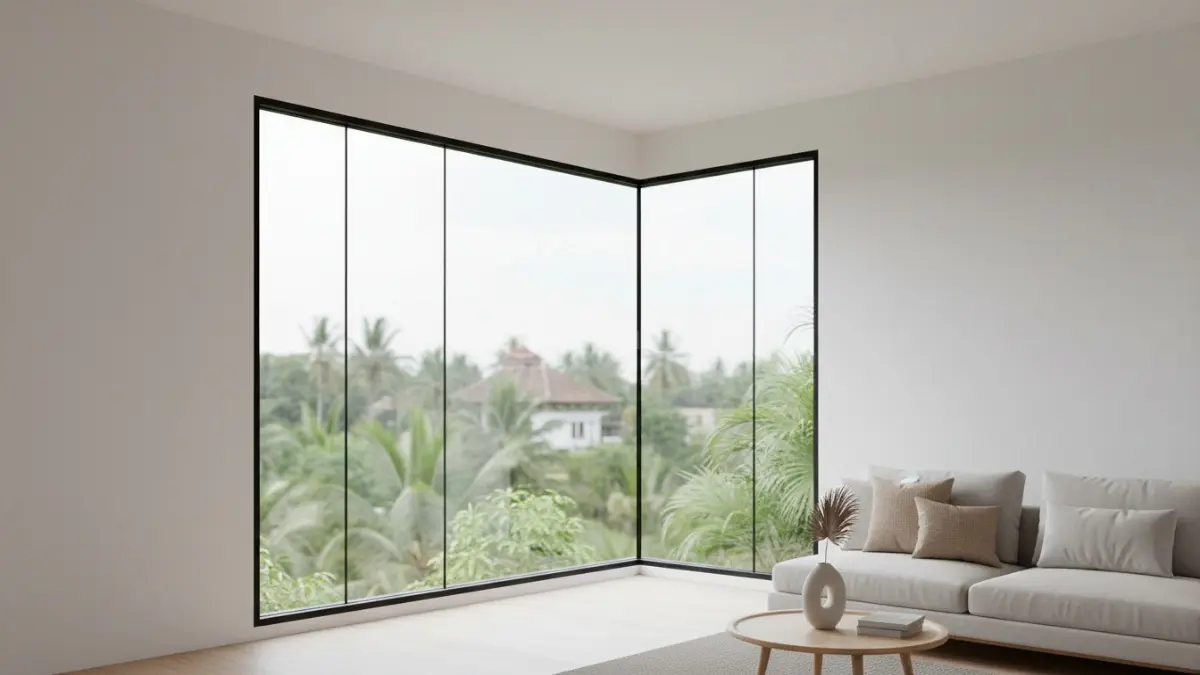 Jendela sudut dengan frame tipis cocok untuk rumah kecil