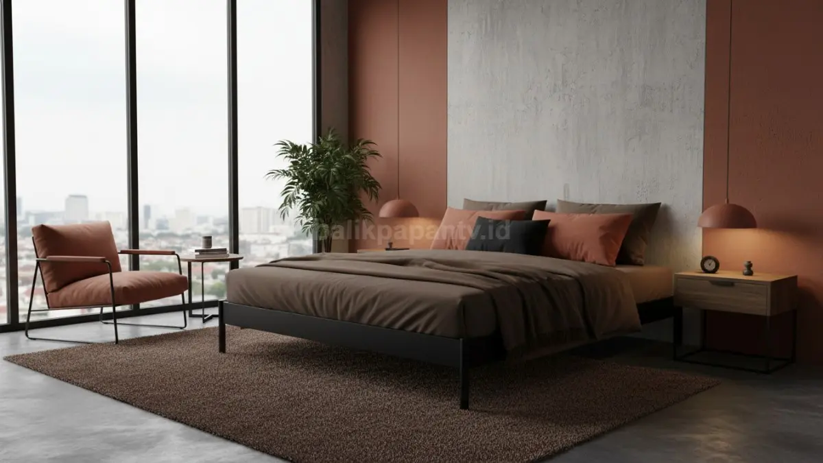 Kamar Earthy Industrial (Cokelat Tua + Terracotta + Hitam Matte)