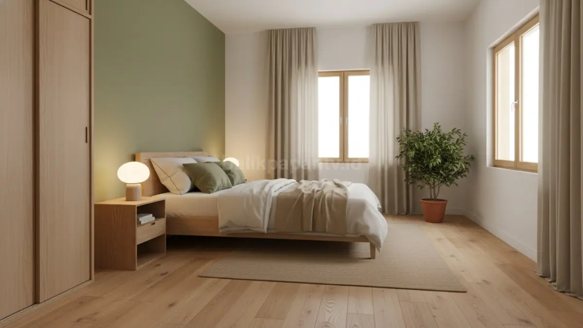 Kamar Japandi Natural (Beige + Olive + Putih Hangat)