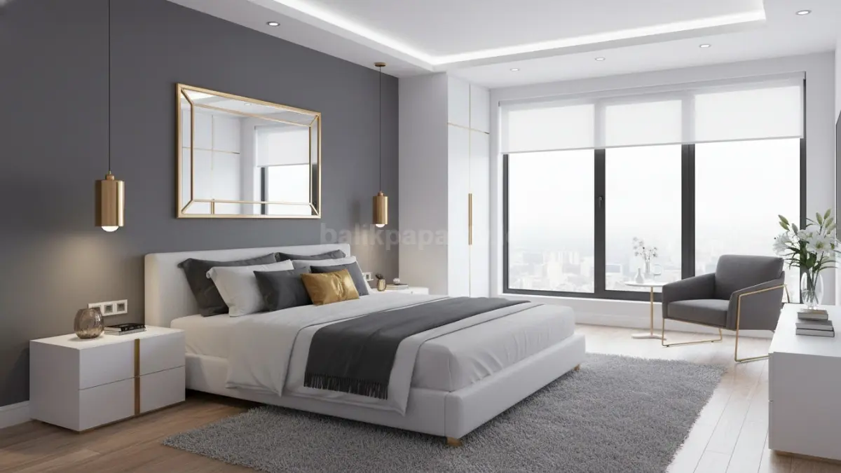 Kamar Modern Luxe (Abu Tua + Gold Accent + Putih Dingin)