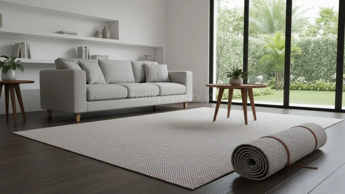 Karpet tipis model woven jadi pilihan praktis karena mudah digulung dan disimpan