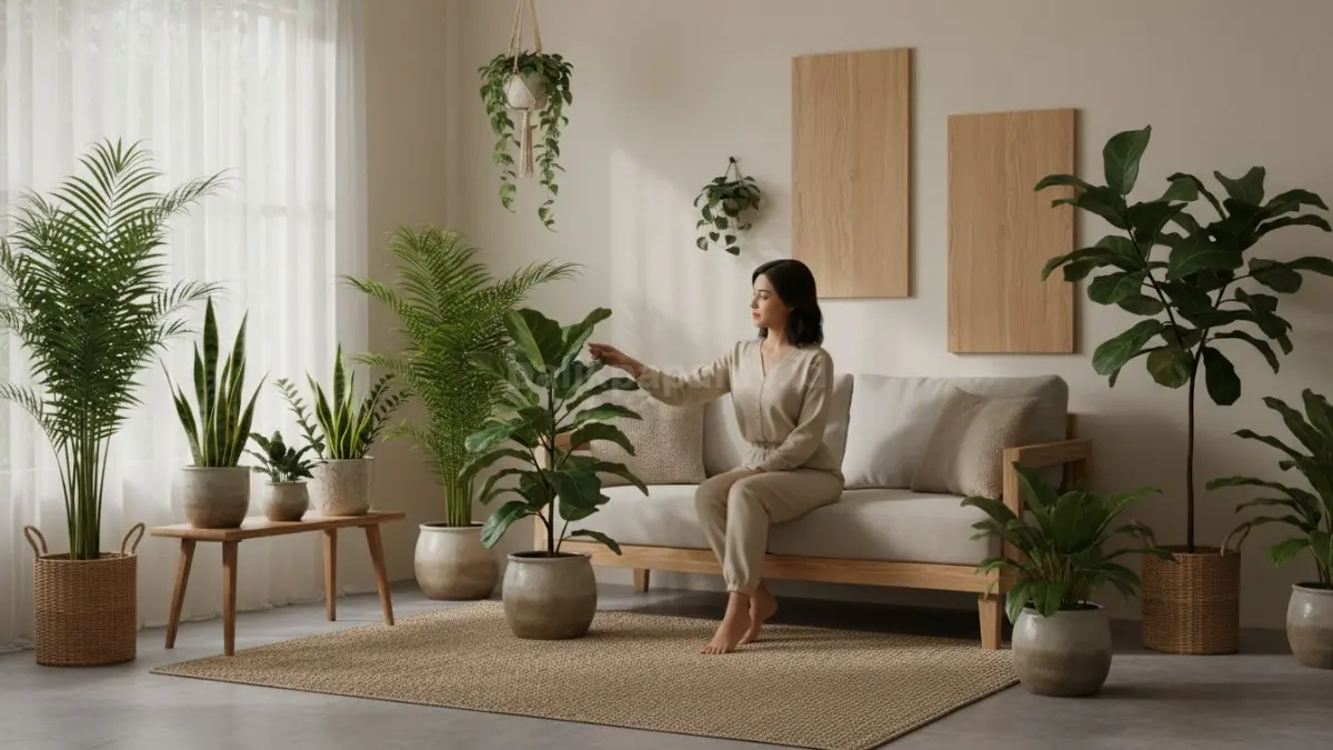 Koleksi tanaman indoor tahan cahaya rendah di ruang tamu
