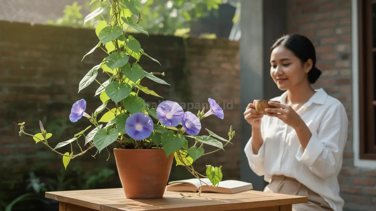 Morning glory yang bunganya mekar di pagi lalu menutup siang
