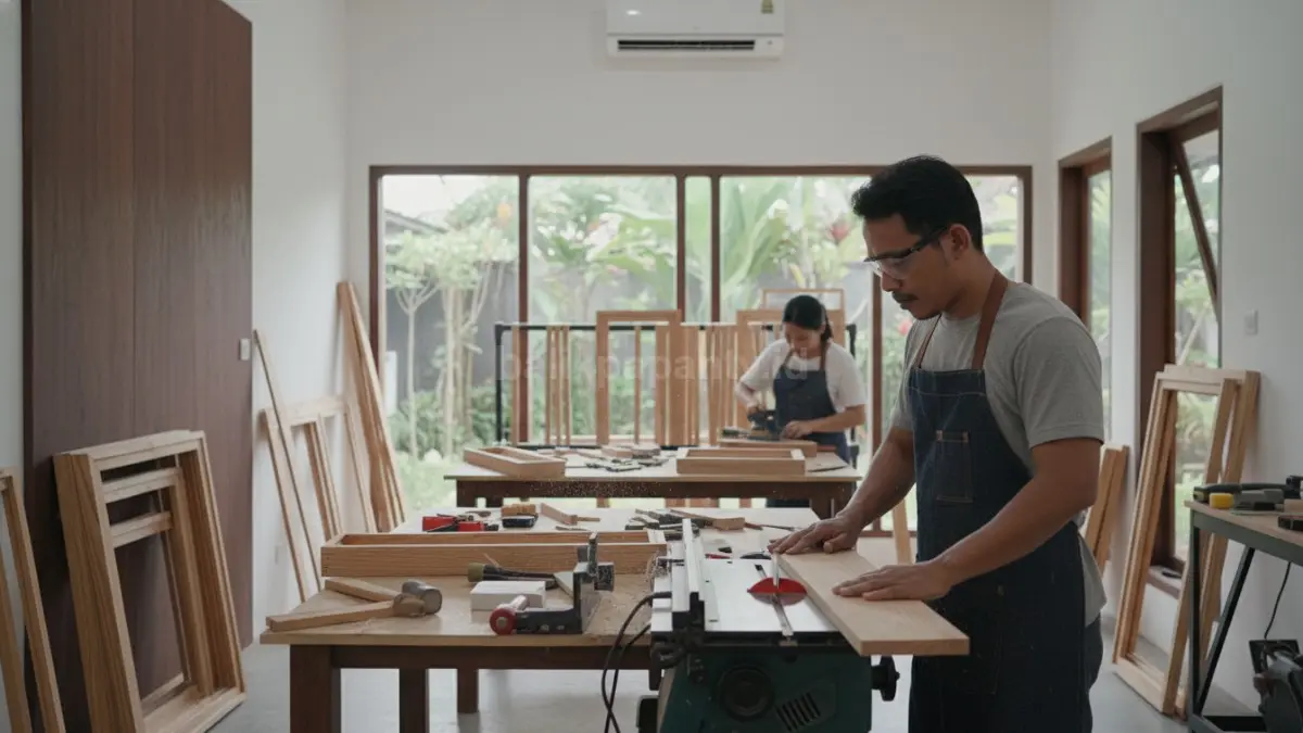 Proses pembuatan bingkai kayu dari pemotongan hingga finishing
