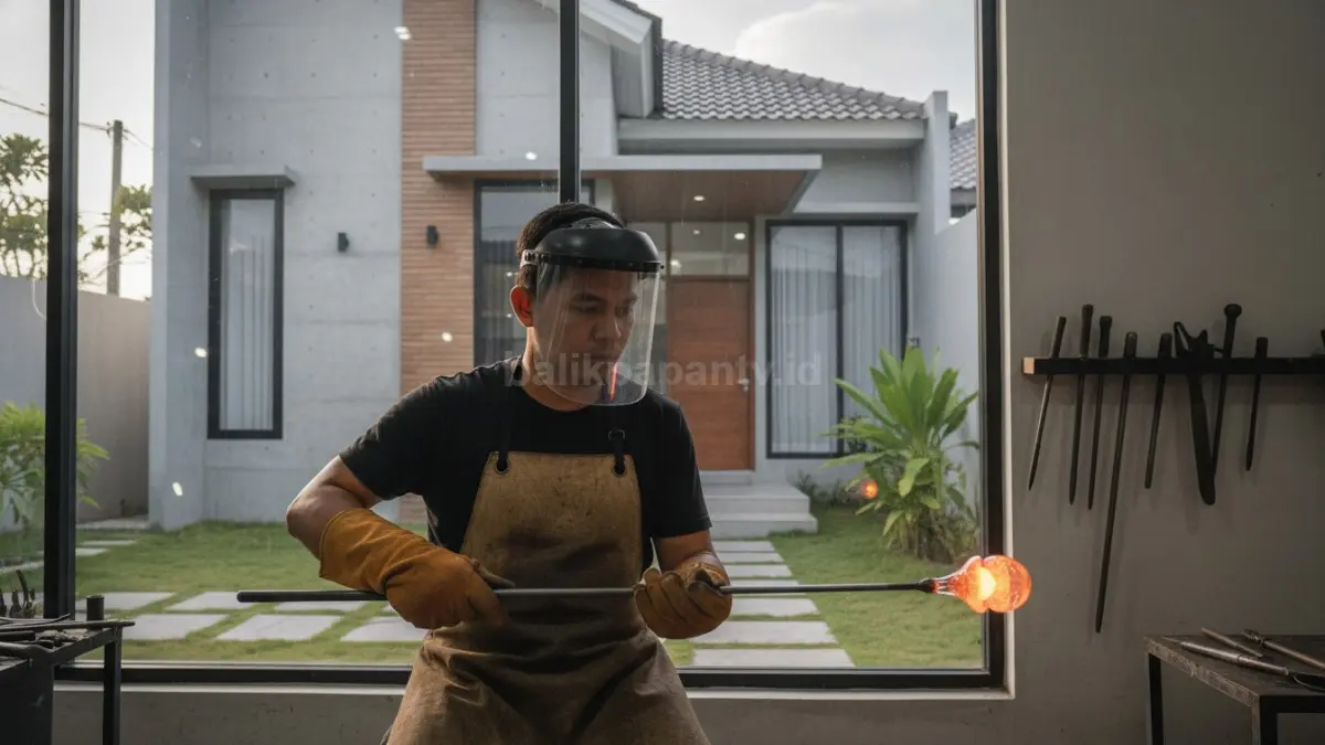 Proses pengolahan kaca dengan alat pelindung tangan
