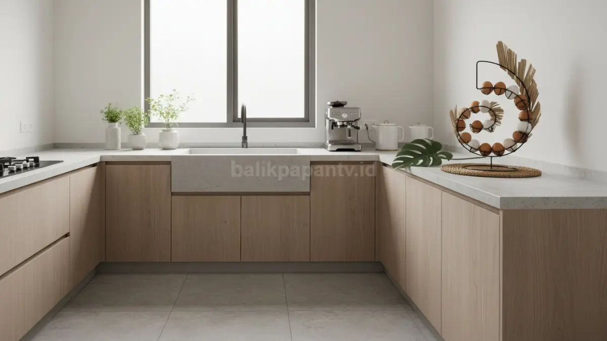 Rak telur sebagai elemen dekorasi di dapur kecil modern
