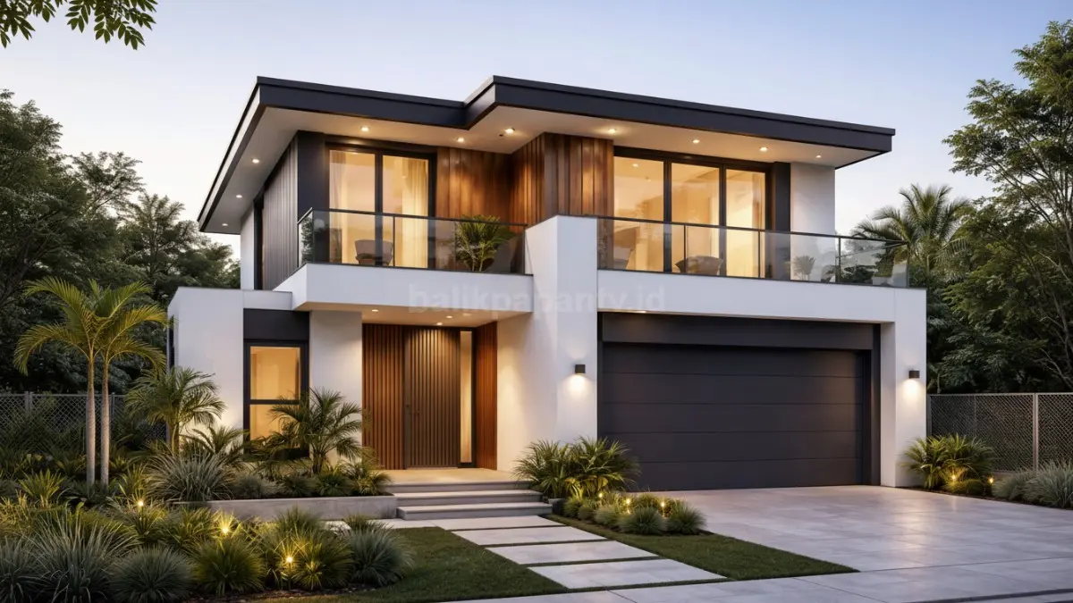 Rumah minimalis 2 lantai modern dengan struktur kokoh tahan gempa, desain simpel dan elegan.