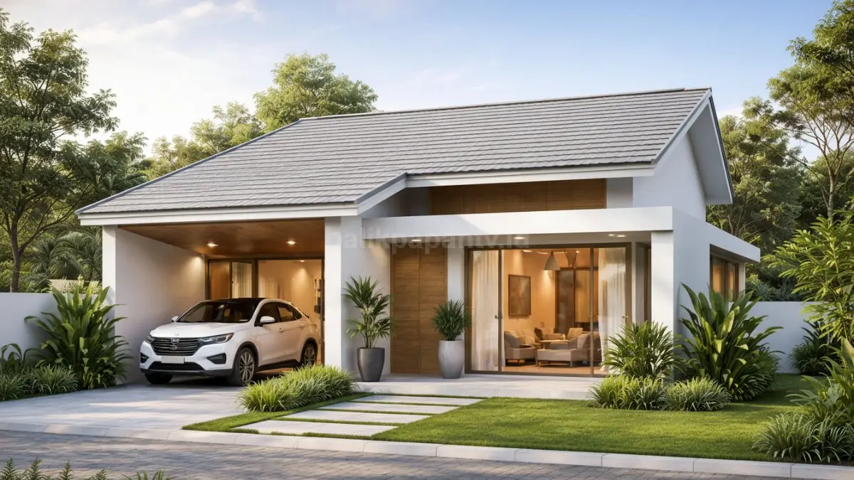 Rumah minimalis dengan atap ringan dan sederhana. 
