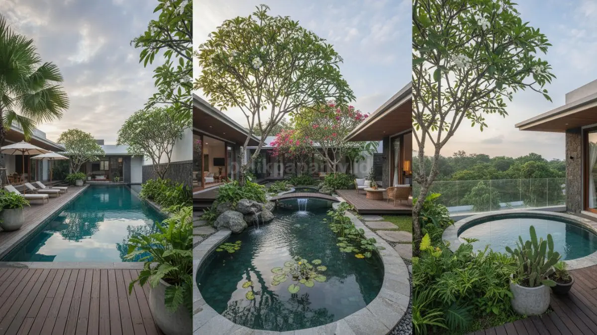 Beragam desain kolam dan taman tropis modern di rumah
