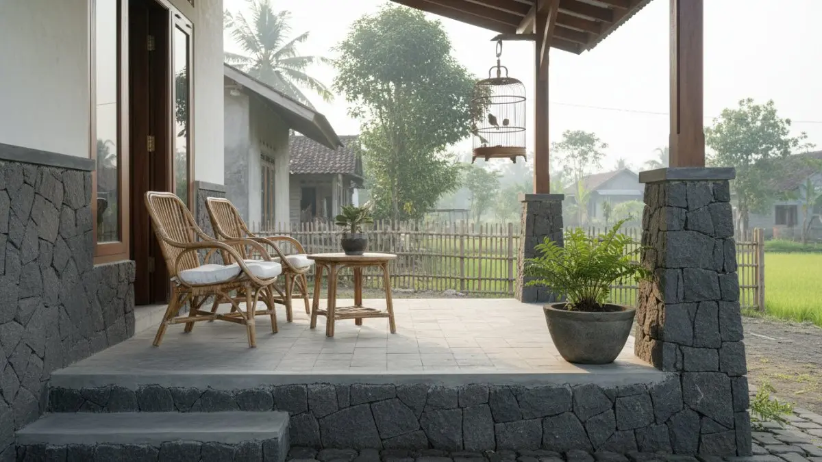 Besain rumah kampung dengan teras terbuka dan ventilasi alami