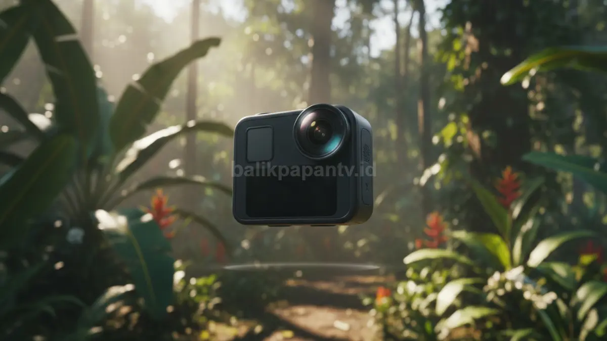 Kamera Insta360 X5 dengan fitur 360 derajat dan efek tongkat tak terlihat untuk konten kreatif.