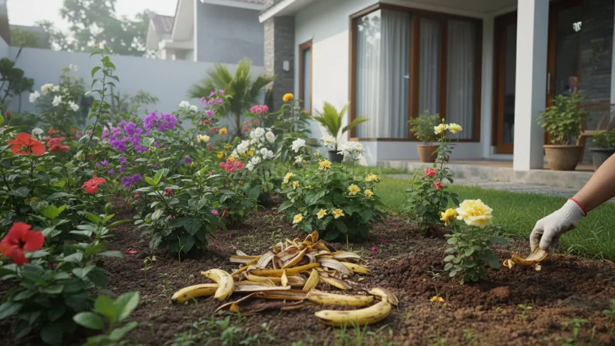 Kulit pisang di taman rumah sebagai pupuk alami, solusi hemat dan ramah lingkungan