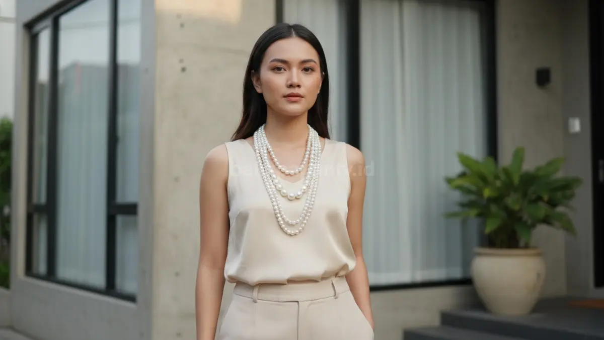 Layered pearl necklace memberikan tampilan stylish dan modern
