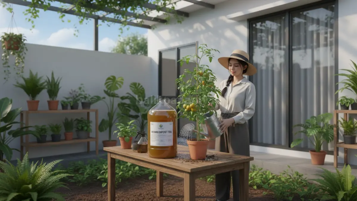 Menggunakan cairan hasil vermikompos (worm tea)