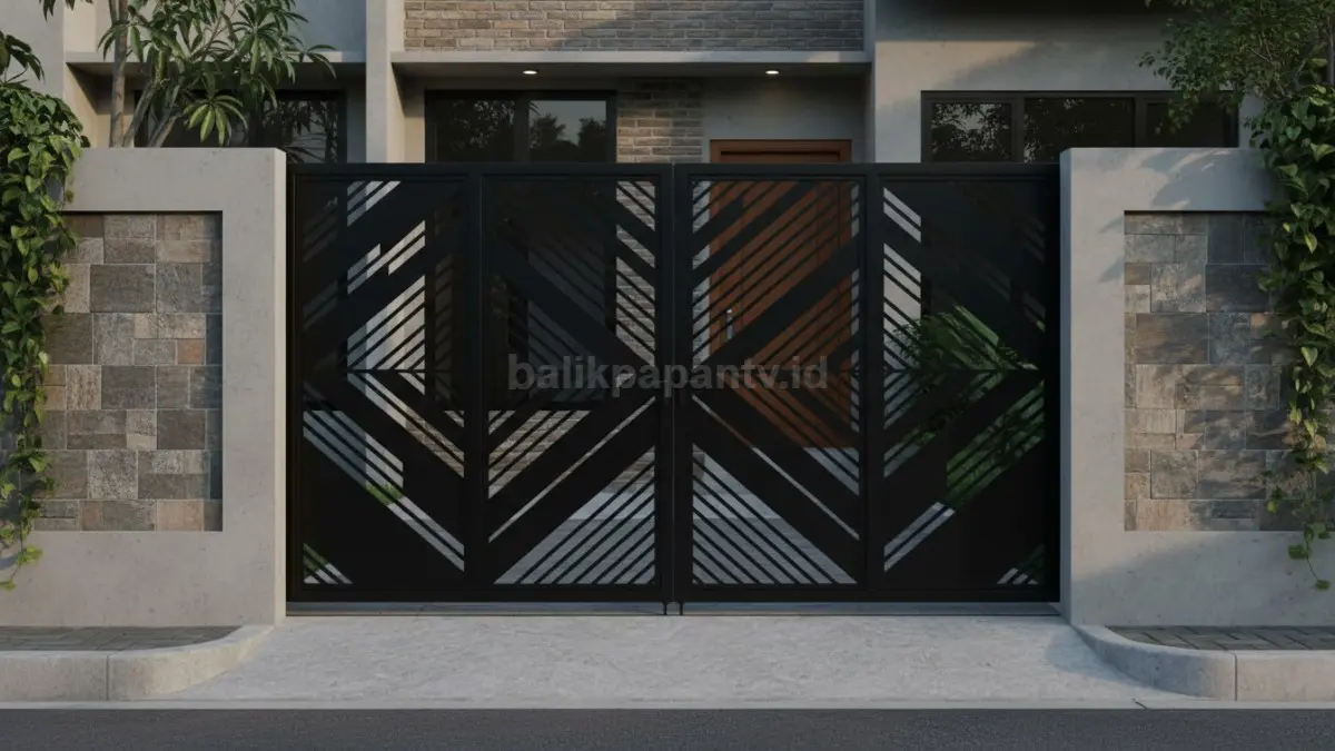 Pagar rumah minimalis kombinasi material keramik dan besi alloy