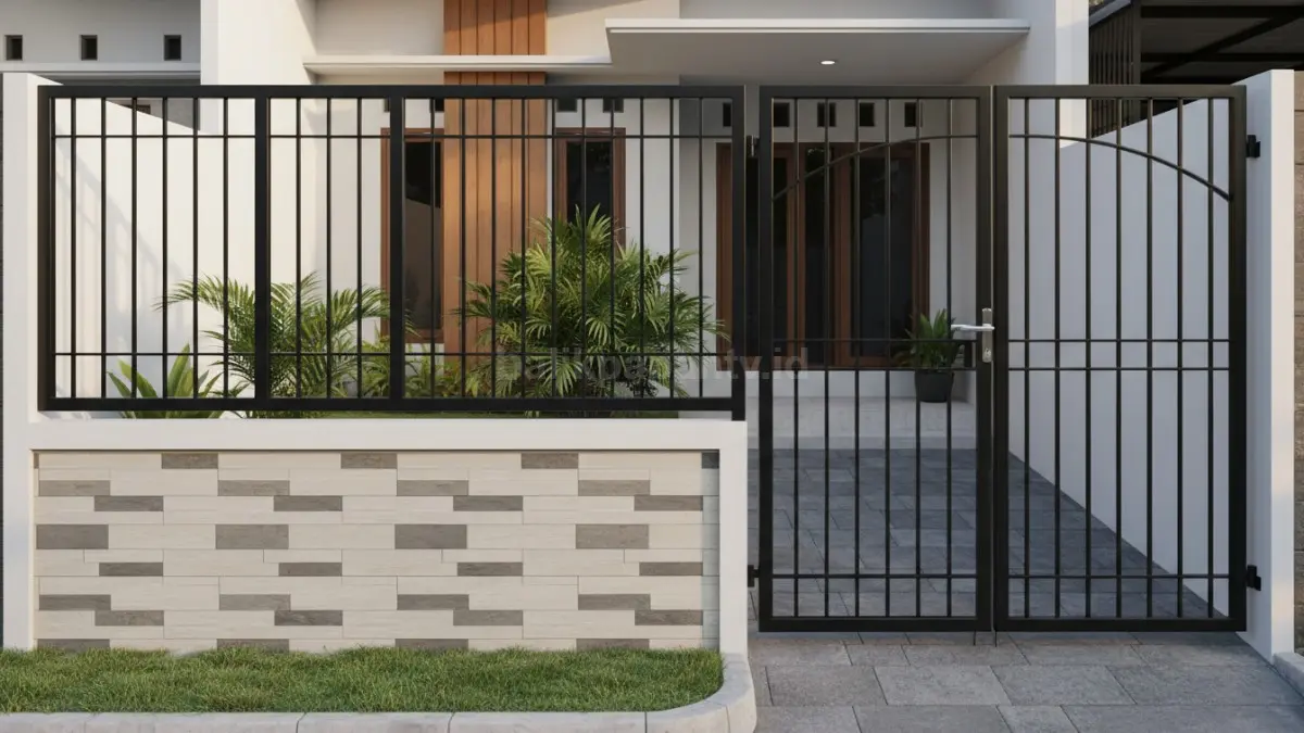 Pagar rumah Pagar setengah tembok keramik + atas besi hollow alloy
