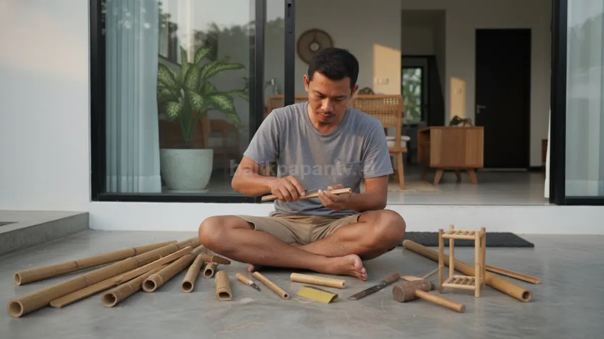 Proses pembuatan rak sabun bambu dengan alat sederhana

