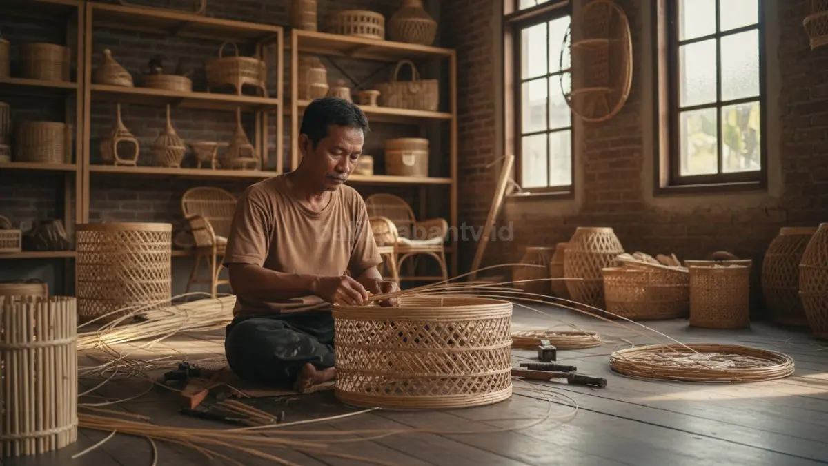 proses pengrajin membuat anyaman rotan tradisional