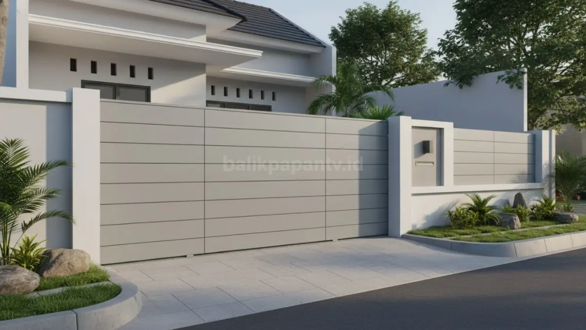 SPagar panel fiber cement atau GRC dengan permukaan rapi dan desain minimalis, menampilkan struktur ringan namun kokoh yang cocok untuk rumah modern dengan tampilan bersih