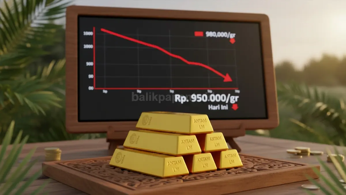 Tampilan emas batangan Antam dengan harga terbaru yang menurun