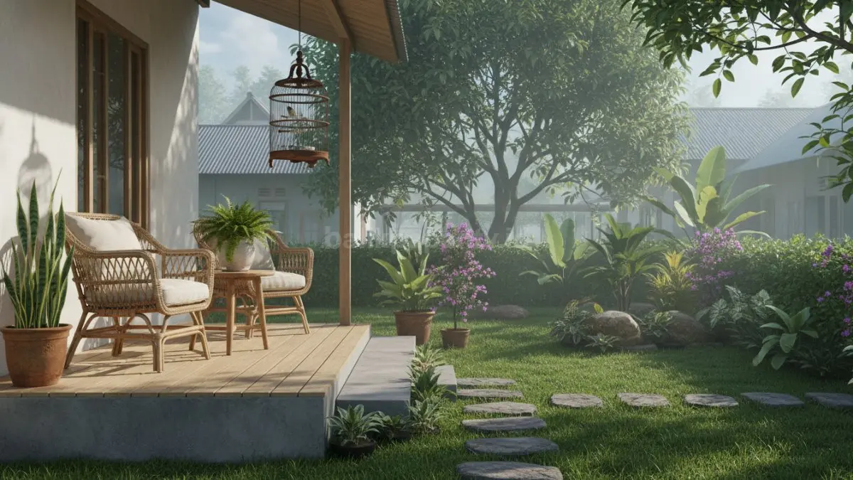 Teras dengan taman kecil depan rumah
