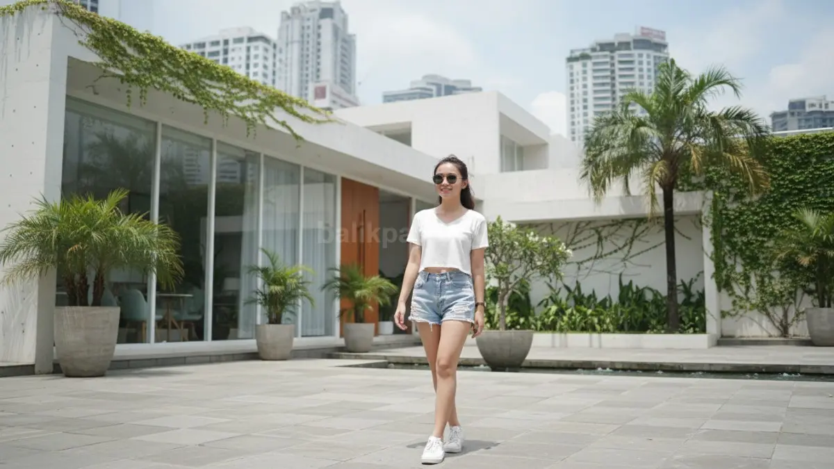 Anak muda memakai crop top di suasana santai perkotaan
