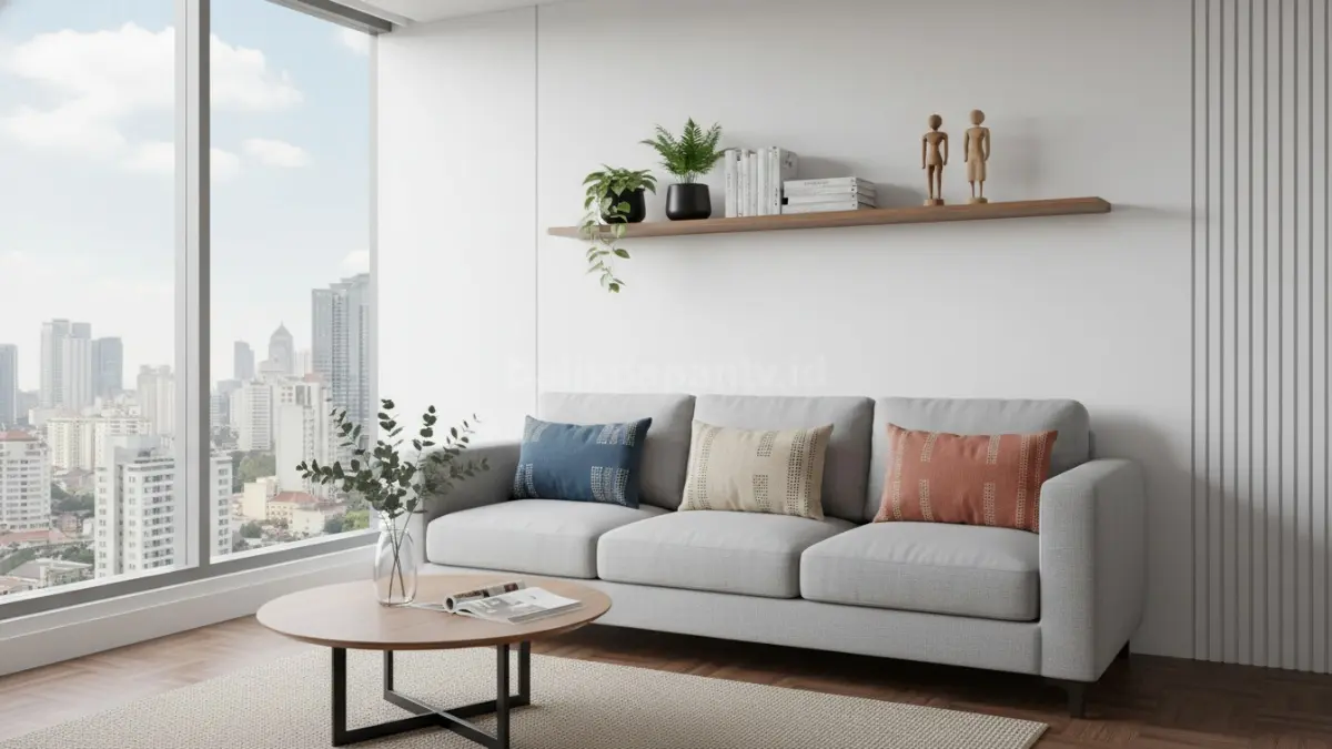 Contoh sofa menempel dinding di ruang sempit agar terasa lega
