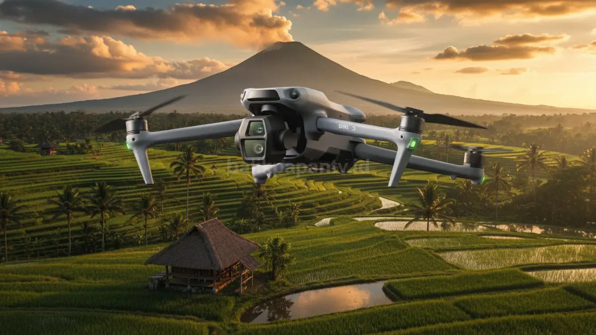 Detail kamera utama dan telefoto DJI Air 3S dengan hasil foto tajam dan efek sinematik.
