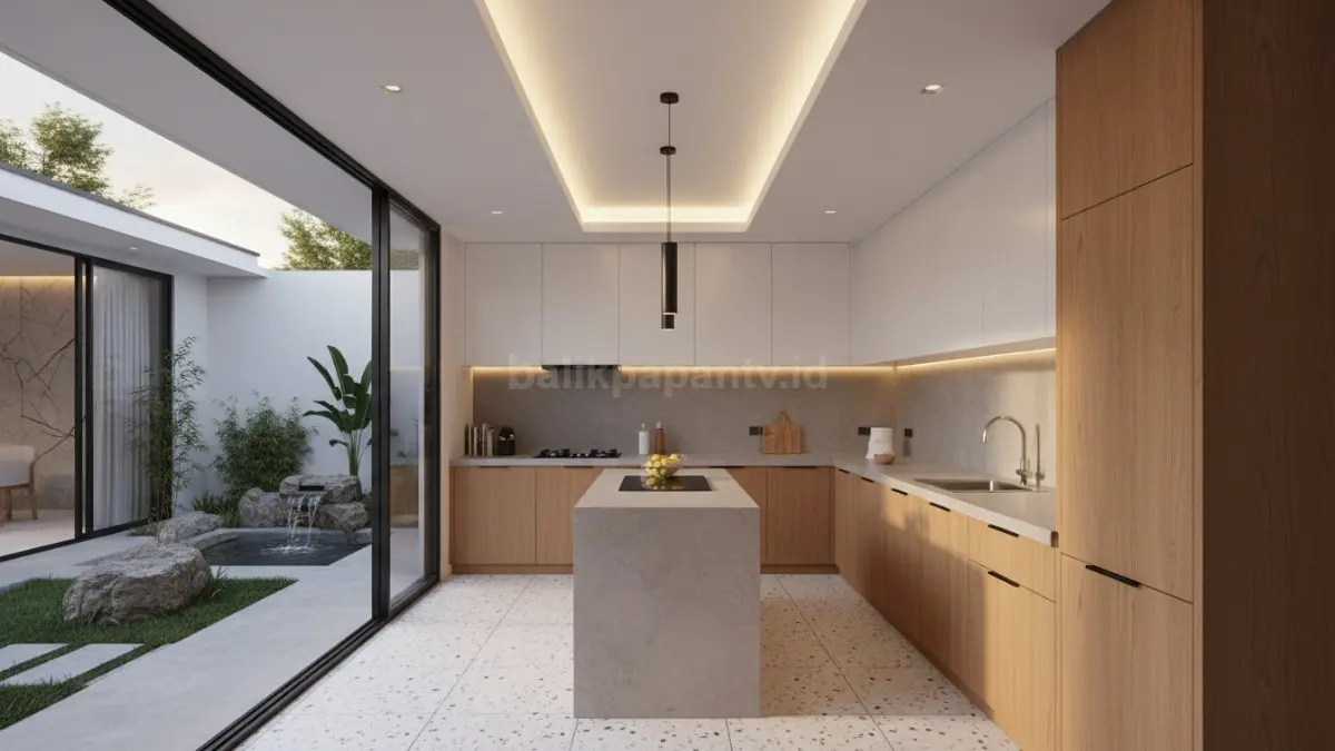 Model minimalis garis linear PVC dengan LED tersembunyi, cocok dapur kecil