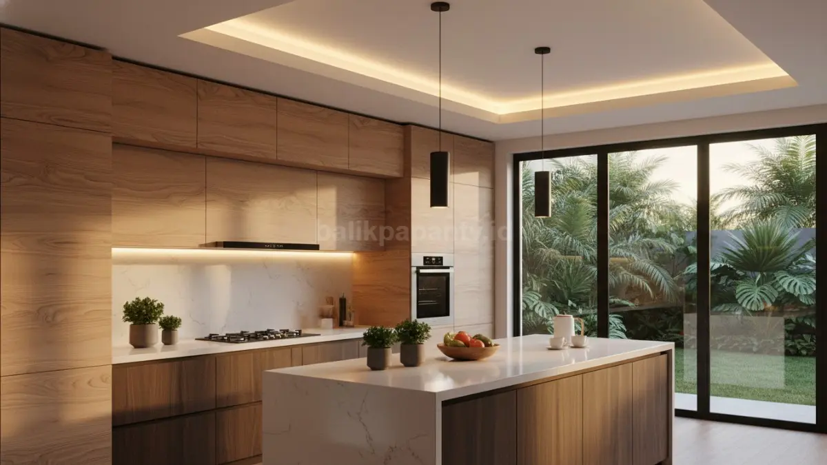 Motif kayu PVC dengan LED tersembunyi, efek hangat dan alami
