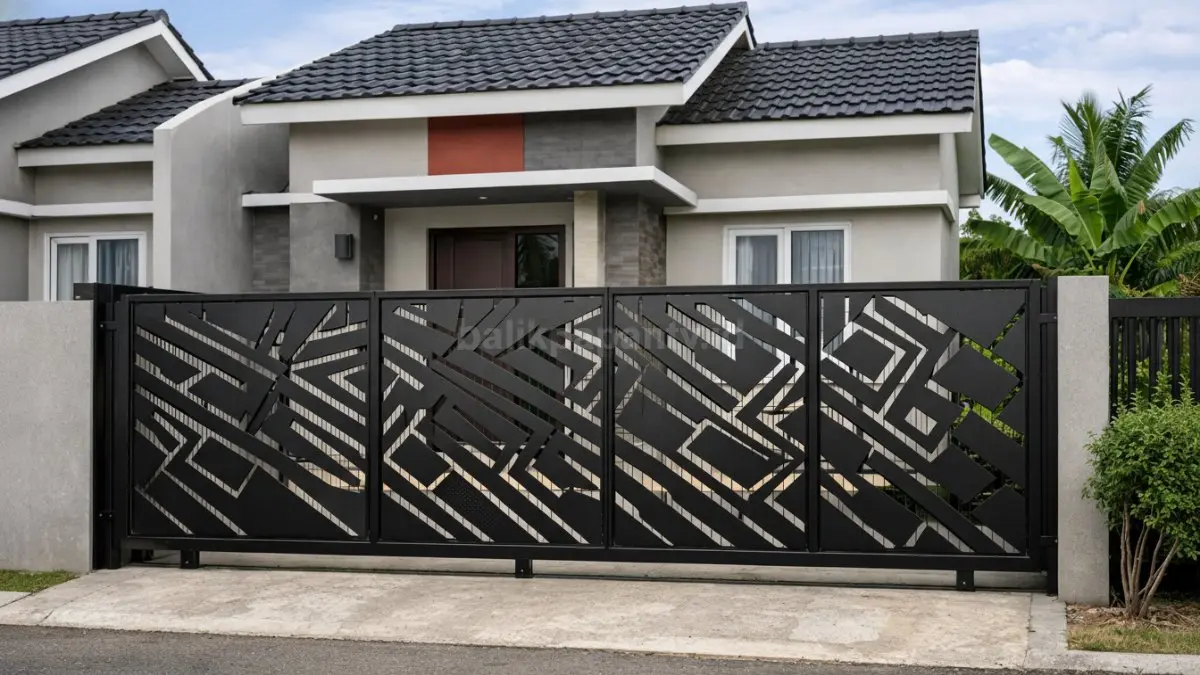 Pagar setengah tertutup panel laser cut metal.